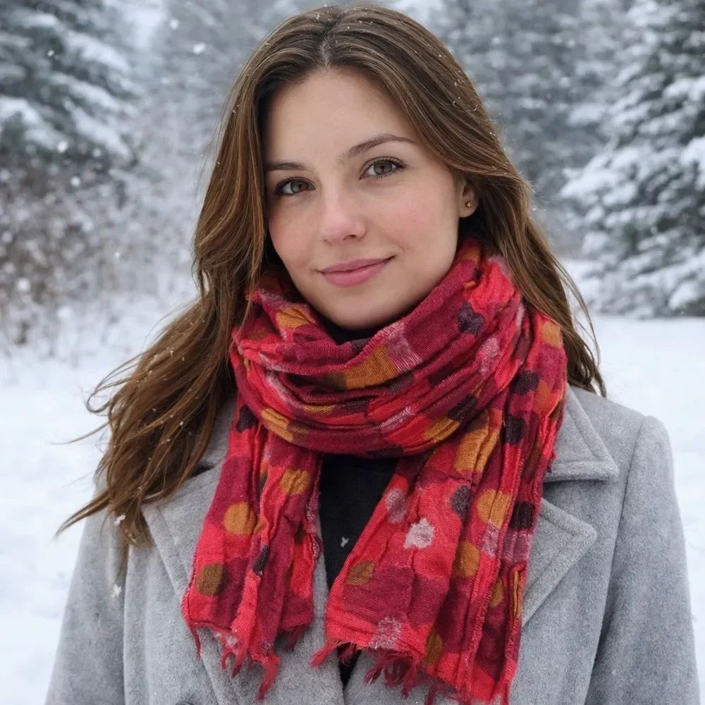 Bohemian Multicolor Polka Dot Scarf – 68% Acrylic, 32% Cotton – Made in France”